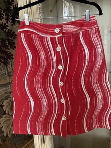 Red & White Swirls By Carolina Herrera  Cotton& Linen Skirt Women’s SZ 8 Midi - Picture 1 of 7