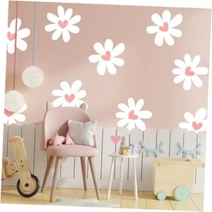 12 Sheets Daisy Wall Stickers Peel and Stick Pink Heart Decals for Room Decor - Picture 1 of 7