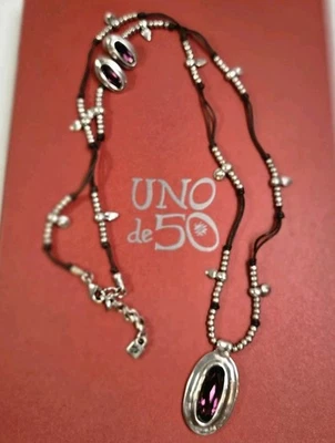 Juego de collar y pendientes largos de Swarovski púrpura amatista The Brave de plata UNOde50 Foto 1 de 4