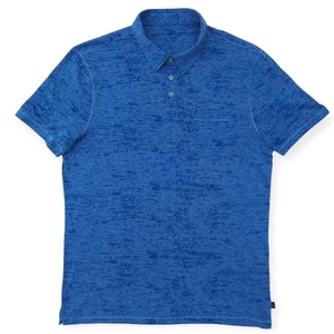 John Varvatos Polo Shirt Mens Medium Slub Blue Casual Short Sleeve Single Stitch - Picture 1 of 9