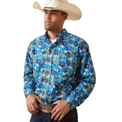 Ariat Men's Landon Classic Fit Shirt Long Sleeve Western Floral Blue Size Medium - Image 1 of 4