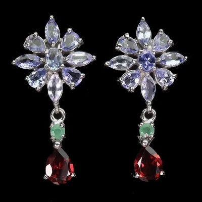 Pendientes de plata esterlina Black Friday pera rodolita esmeralda tanzanita joyería Foto 1 de 4