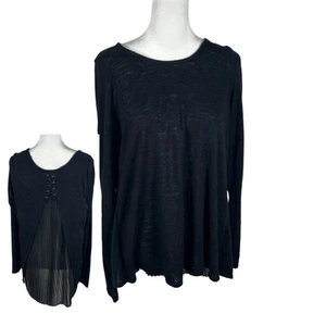 W5 Women Black Sweater Sheer Flyaway Back Long Sleeve Size Large - Picture 1 of 5