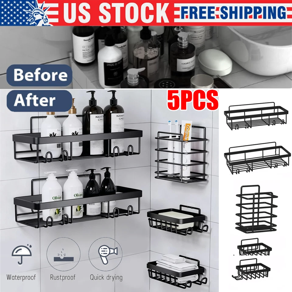 Paquete de 5 organizadores adhesivos de ducha para almacenamiento de baño y cocina Foto 1 de 4