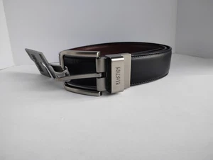 Reaction Kenneth Cole Reversible Belt Mens M 34/36 Black/Brown Leather Silver - Picture 1 of 7