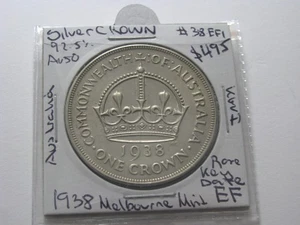 1938 Crown Australia Scarce Silver Coin Rare Key date low mintage Extra Fine #38 - Picture 1 of 11