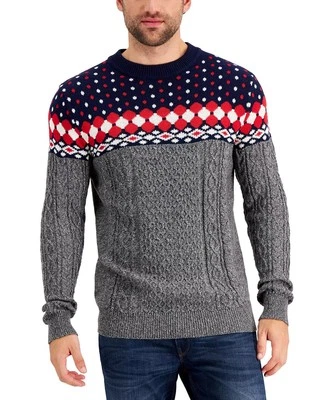 Suéter Club Room Fair Isle para hombre en azul marino combo-XL Foto 1 de 4