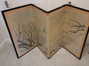 Japanese Silk Screen showing-Nightingale And The Plum Blossom. Beautiful - Picture 1 of 15