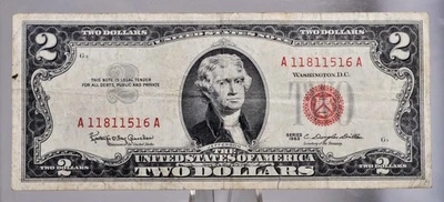 1963 U.S. Legal Tender 2 Dollar Note - Fancy Repeating Serial Number - 11811516 - Image 1 of 2