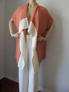 NEW ST JOHN KNIT S  KNIT SWEATER CARDIGAN WRAP WHITE CREAM & ORANGE MANDARIN  - Picture 1 of 10