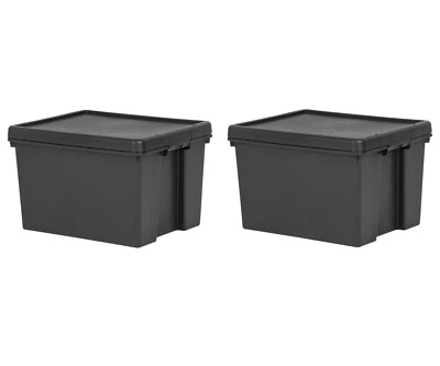 2 x 45L Black Storage Box With Lid Heavy Duty Recycled Plastic Home Garage - Image 1 of 4