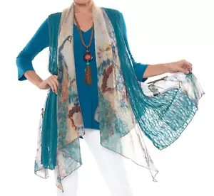 Women's Boho Kimono Summer Sleeveless Cardigans Open Front Lior Peacock Print - Picture 1 of 3