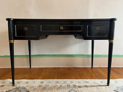 19th Century French Louis XVI Ebonized Writing Desk with Embossed Gilt Leather - Image 1 of 4