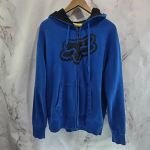 Fox Racing Hoodie Mens Large Blue Black Cotton Sweatshirt Jacket Full Zip  - Picture 1 of 13