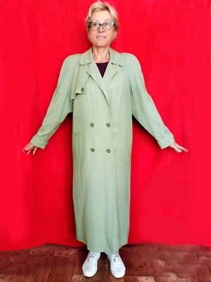 Vintage Wool Gabardine Trench Coat Olive Big Long Women's Custom Tailored Soviet - Image 1 of 4