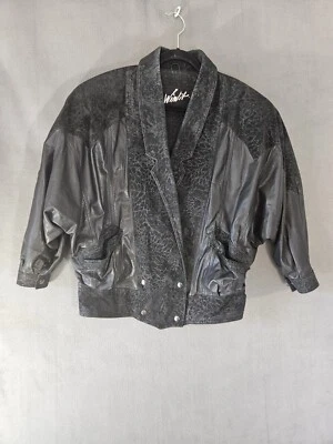 Chaqueta Winlit Vintage Para Mujer Mediana Cuero Negro Gamuza Gran Tamaño Retro Años 80 Foto 1 de 4
