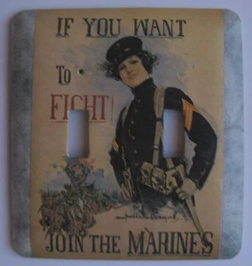 WWI Style Metal Switch Plate - If You Want To Fight - Join The Marines - Picture 1 of 1