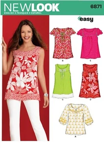NEW LOOK SEWING PATTERN 6871 MISSES 10-22 EASY PULLOVER TOP, TUNIC W/ VARIATIONS - Picture 1 of 8