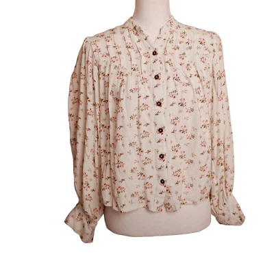 Jen's Pirate Booty floral feminine Peasant soft Blouse cream pink XS OVERSIZED - Image 1 of 4