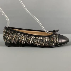 CHANEL Talla 5.5 Negro Marrón Bouclé Manoletinas Planas - Imagen 1 de 7