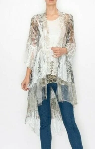 ORIGAMI Strickjacke SPITZE VINTAGE WESTERN DUSTER Shirt SM-4XL taupe BOHEMIAN Kimono - Bild 1 von 7