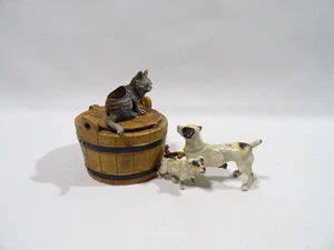 ALTES TINTE UND FEDERTUCH BLEI AUS NÜRNBERG POLYCHROM KATZE HUND INKWELL - Bild 1 von 14