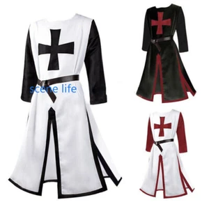 Men Medieval Crusader Knights Templar Tunic Cosplay Costume Renaissance Robe - Picture 1 of 24