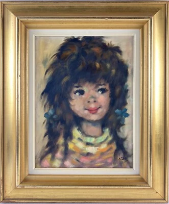 Quadro a Olio Ritratto Ragazza 60er Anni Autografato Vintage Profilrahmen Oro - Bild 1 von 4