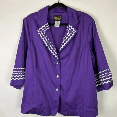 Chaqueta Artística Usable Bob Mackie Vintage Púrpura Bordada Cuello/Manga Talla 1X Foto 1 de 4