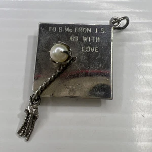 M&M 925 Sterling Silver Charm Pendant 1969 Graduation Love Pearl Tassel Moves - Picture 1 of 7