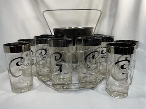 MCM Dorothy Thorpe Silver Trim G Highball Copas de Cóctel-12 Cubo de Hielo-Caddy - Imagen 1 de 8