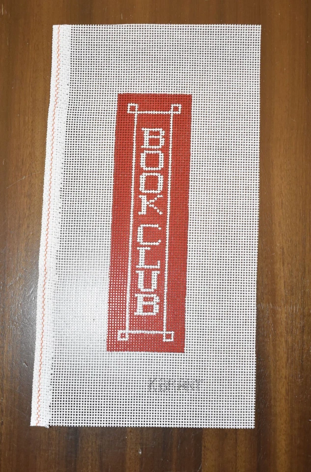 hand painted needlepoint canvas #14 bookmark Book Club 2x7" - Image 1 of 1