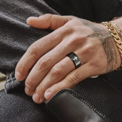 Anillo de compromiso cristiano cruz de tungsteno de 10 mm ancho para hombre alianza de boda ajuste cómodo Foto 1 de 4