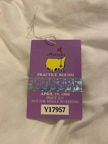 1996 Masters Wednesday Practice Round Golf Ticket Nick Faldo Champion PGA Tour Cover