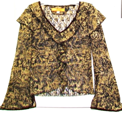 CYNTHIA STEFFE Animal Print Top Blouse Ruffled V-Neckline Size S Made In USA VTG - Image 1 of 4