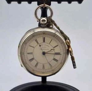 Englische Silber Fusee Zentralsekunde Chronograph Taschenuhr / S043 - Bild 1 von 12
