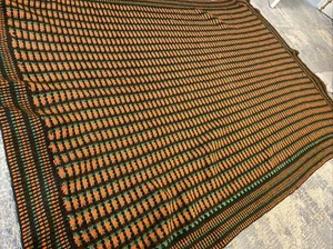 Handmade Crochet Knit Rectangle Afghan Throw Blanket Vintage Green 85” X 64” Bed - Picture 1 of 5