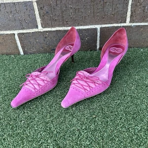 Vintage Escada Bubblegum rosa scamosciato Y2K corsetto stringato tacco a gattino decolte 39 - Foto 1 di 11