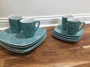 12 tlg Set 222 Fifth My Place My Space 4 Gedecke Gesprenkelt Türkis Quadrat - Bild 1 von 12