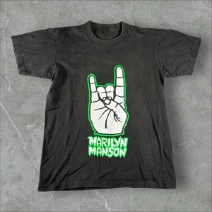 Vintage Marilyn Manson Shirt Mens Small Black 90s We hate Love We Love Hate Band - Picture 1 of 7