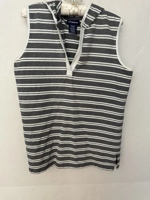 Sudadera con capucha túnica a rayas gris y blanca grande sin mangas CATALINA para mujer Foto 1 de 4