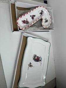 Ceramic Candy Cane Dish & Serving Tray Norman Rockwell Christmas Scenes - Picture 1 of 13