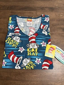 Dr. Seuss Cherokee Scrubs Tooniforms V-Neck Top TF614 Cat Hat Hats Off NWT Small - Picture 1 of 7
