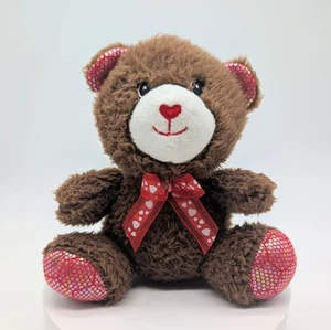 Greenbrier International Small Brown Valentine's Day Plush Bear 7” Heart Nose - Picture 1 of 9