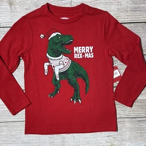 Holiday Time Youth “Merry Rex-mas” Long Sleeve Christmas T-Shirt XS (4-5). NWT! - Picture 1 of 4