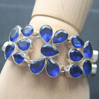 Bracelet bascule vintage STERLING bleu cobalt poire strass 