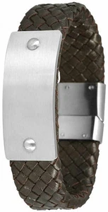 Lederarmband braun 21cm mit Gravurplatte Herrenarmband aus Leder Edelstahl neu - Bild 1 von 1
