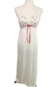Vtg Slip Dress Nightgown Lingerie Feminine Lolita Flower Embroidered Babydoll Sm - Picture 1 of 19