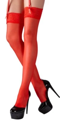 Straps Strümpfe rot  Nylons 7 cm breiter Spitzenabschluss - Bild 1 von 4