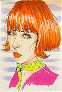 Original ACEO by Viviana Scala. Danielle in colorrful portrait. Min 3/2024 - Picture 1 of 5